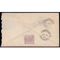 1891 年1月17日北京寄美国封，封背贴小龙3分银12度齿销北京海关椭圆中文戳，旁盖北京海关总署1月17日日戳，上海海关2月13日中转戳，另有两枚不清晰中转，美国3月11日到达戳. 封面原帖美国票...